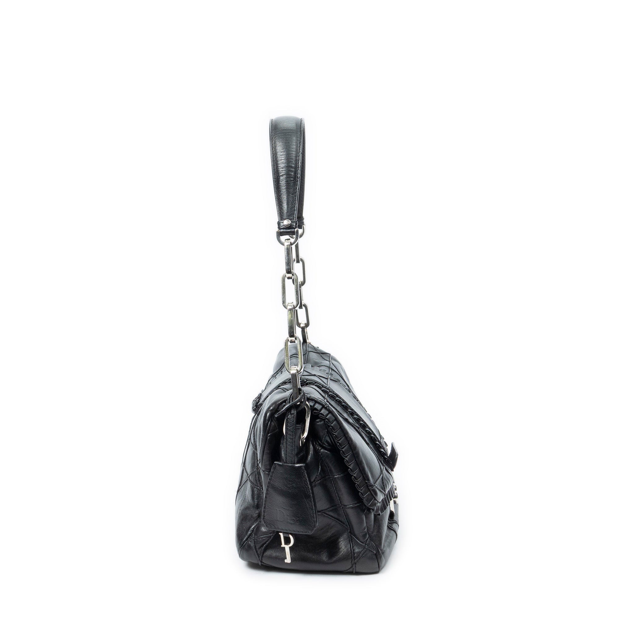 Shoulder Bag New Lock Ruffle Flap Black Cannage Lambskin Leather