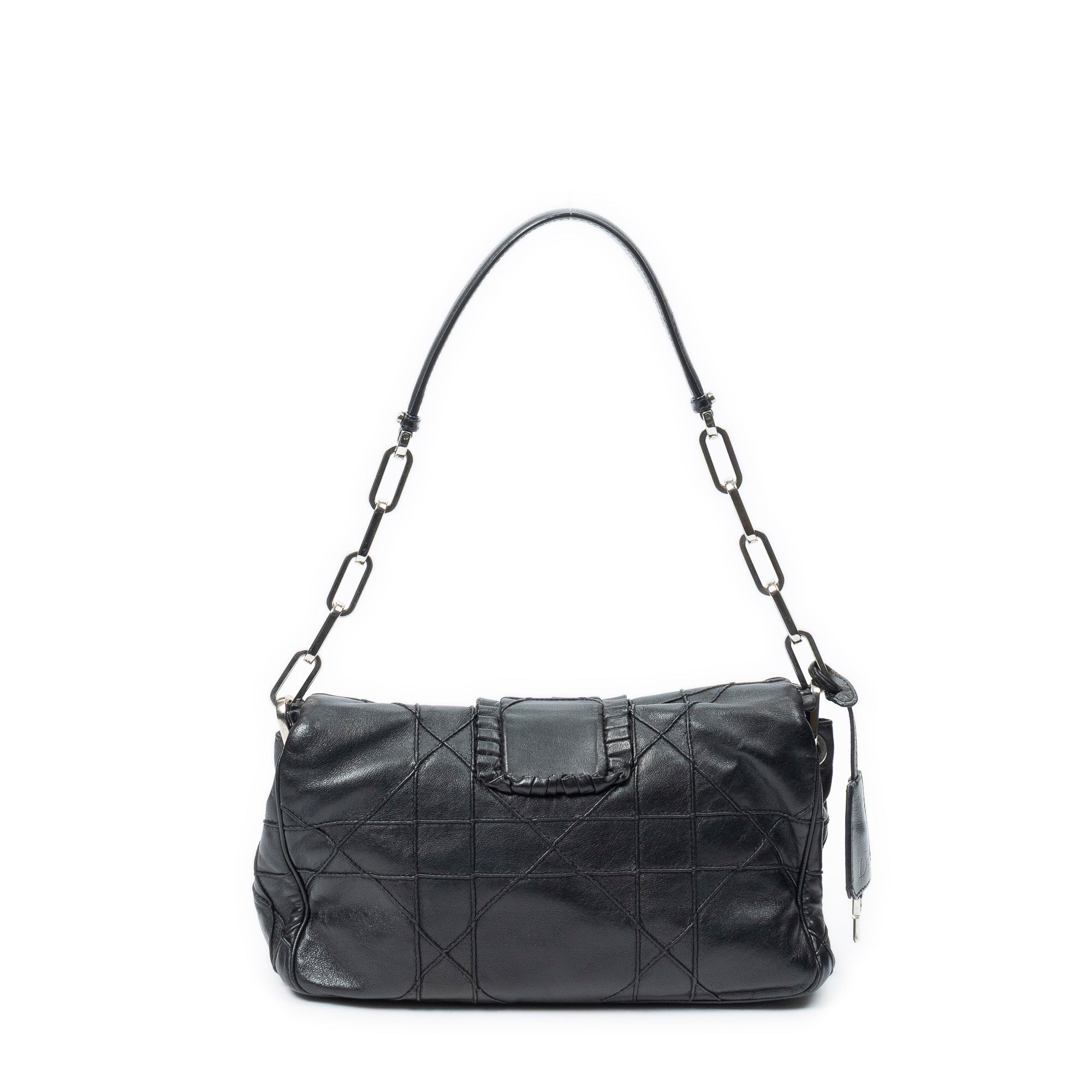 Shoulder Bag New Lock Ruffle Flap Black Cannage Lambskin Leather
