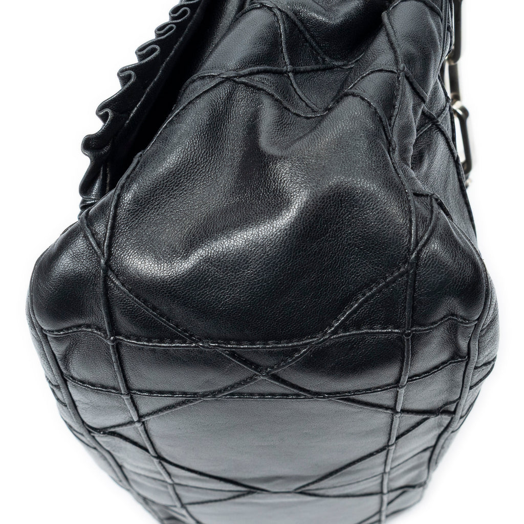Shoulder Bag New Lock Ruffle Flap Black Cannage Lambskin Leather