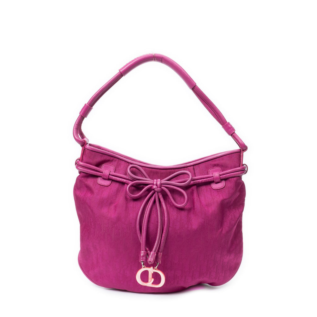 Shoulder Bag Bow Charm Hobo Magenta Diorissimo Canvas