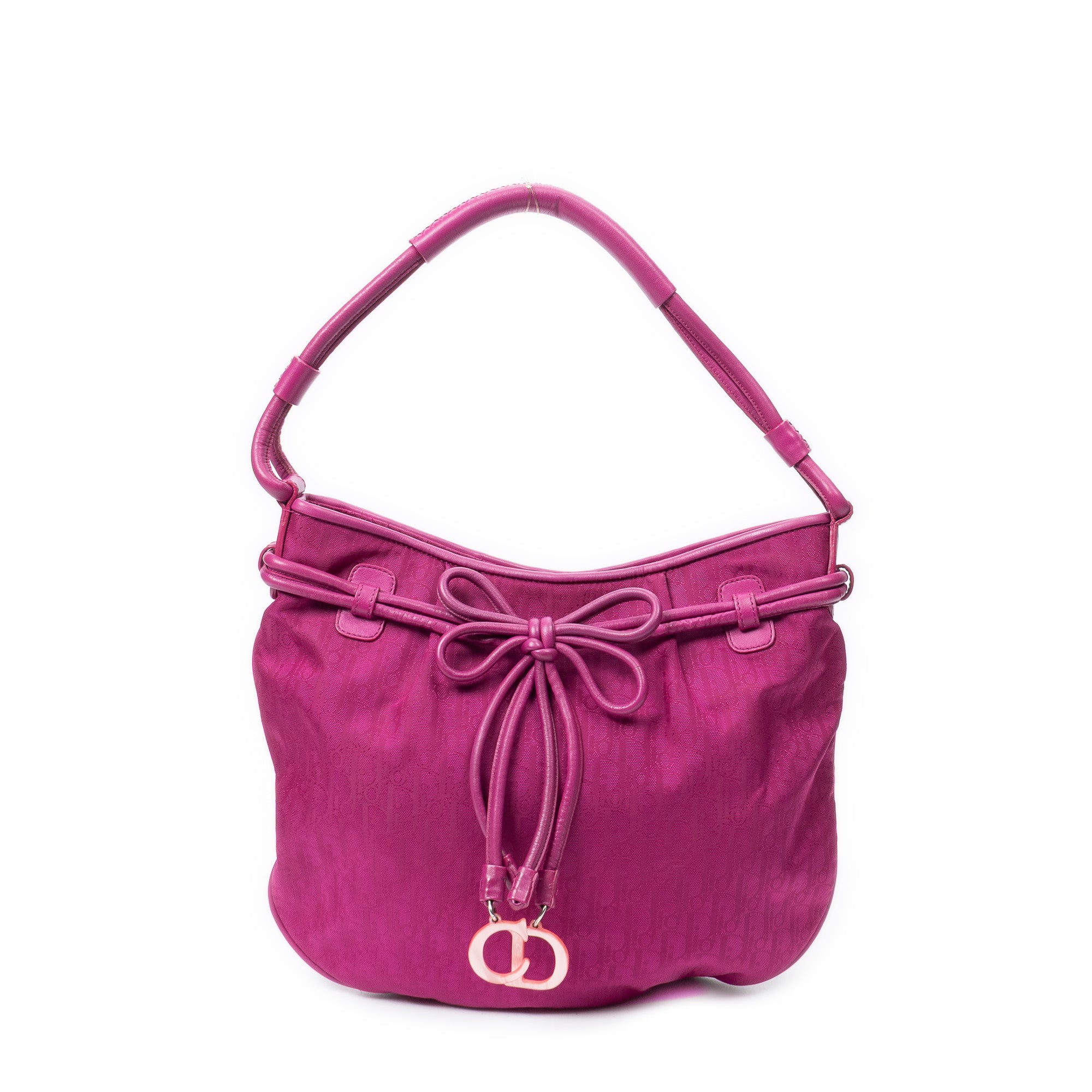 Shoulder Bag Bow Charm Hobo Magenta Diorissimo Canvas