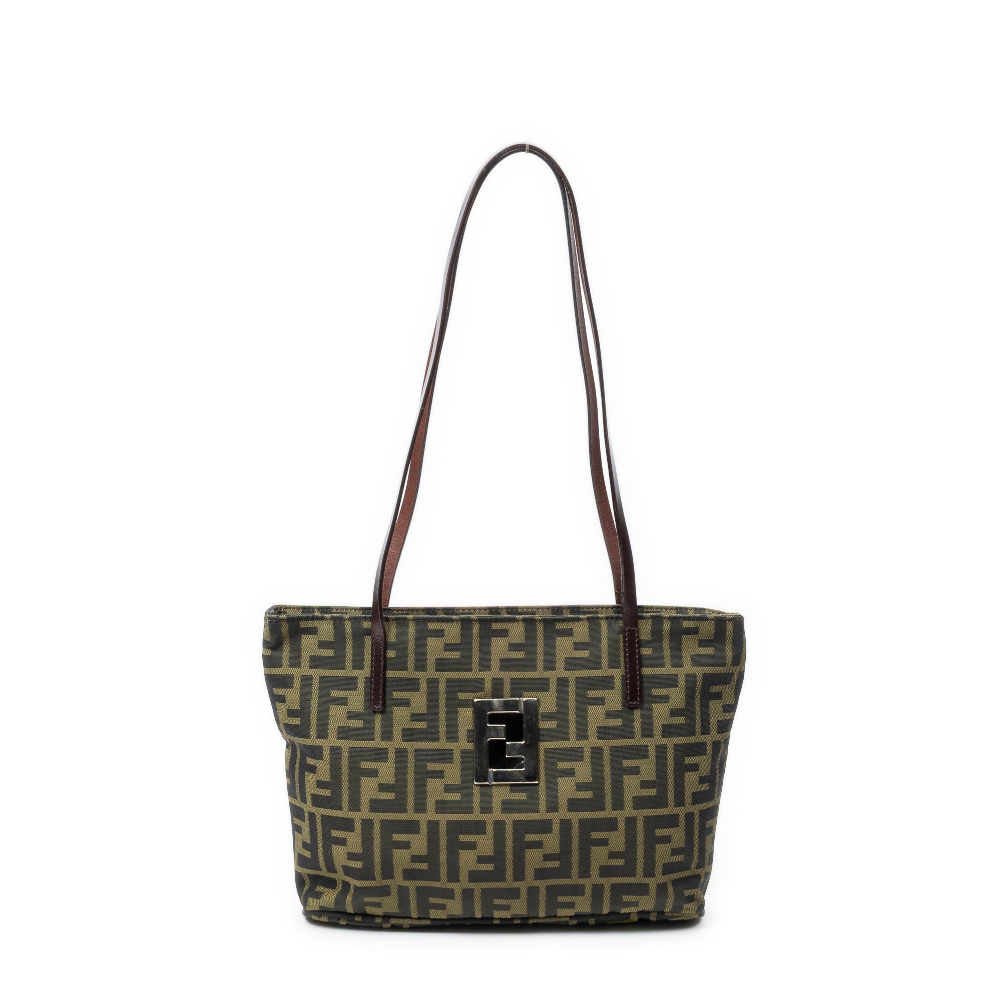 Shoulder Bag Zip Tote Brown Zucca Canvas