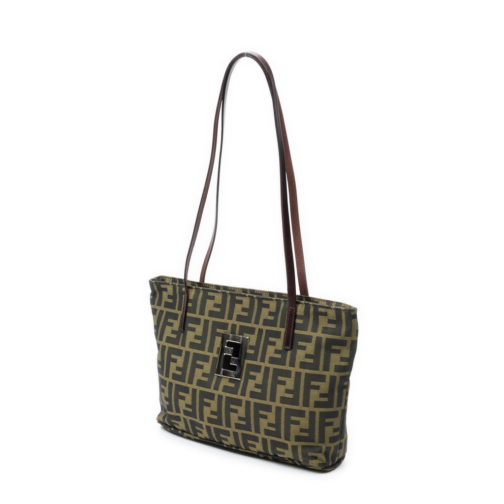Shoulder Bag Zip Tote Brown Zucca Canvas