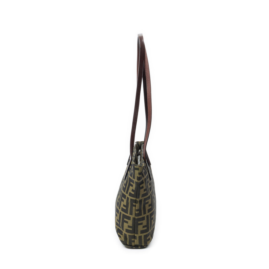 Shoulder Bag Zip Tote Brown Zucca Canvas
