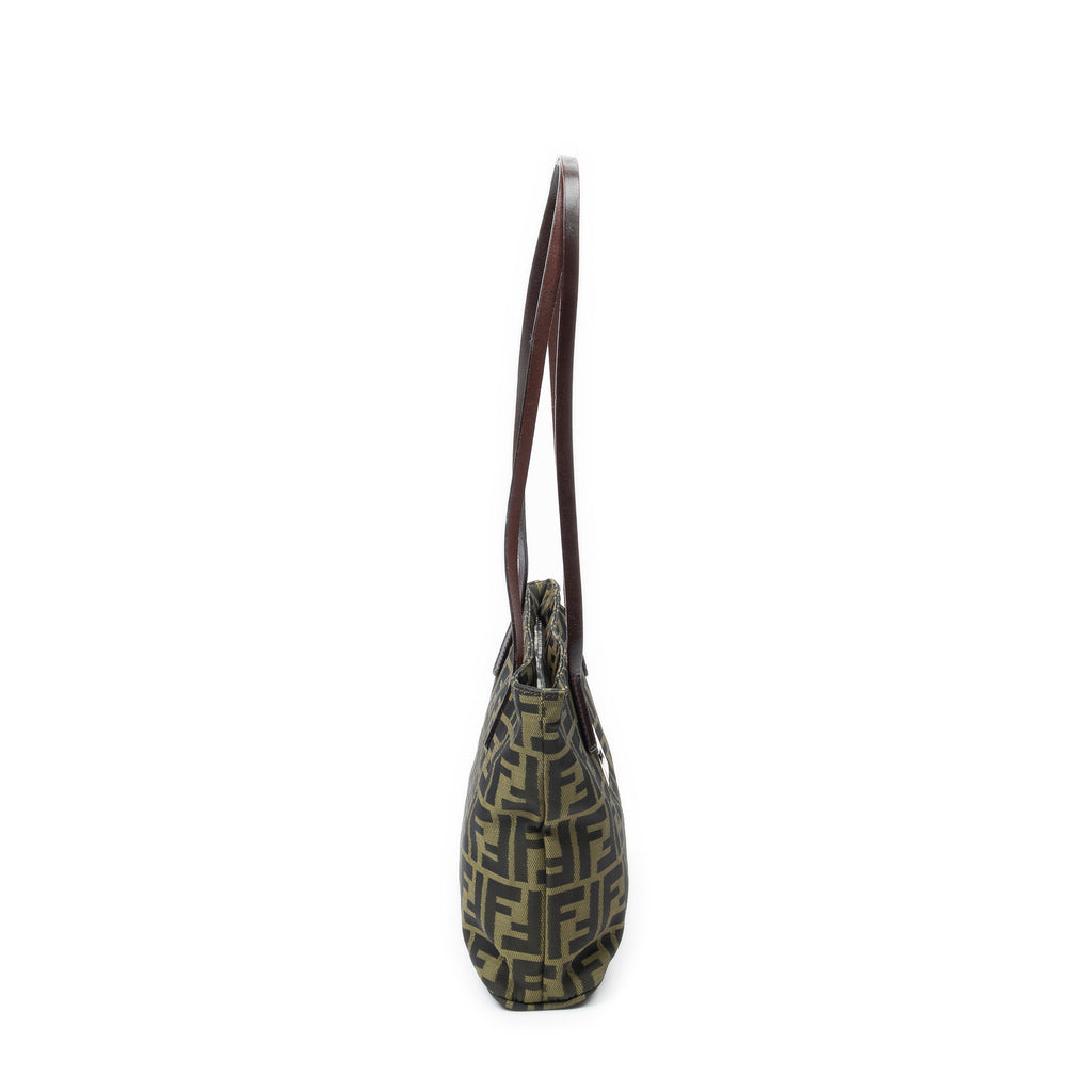 Shoulder Bag Zip Tote Brown Zucca Canvas