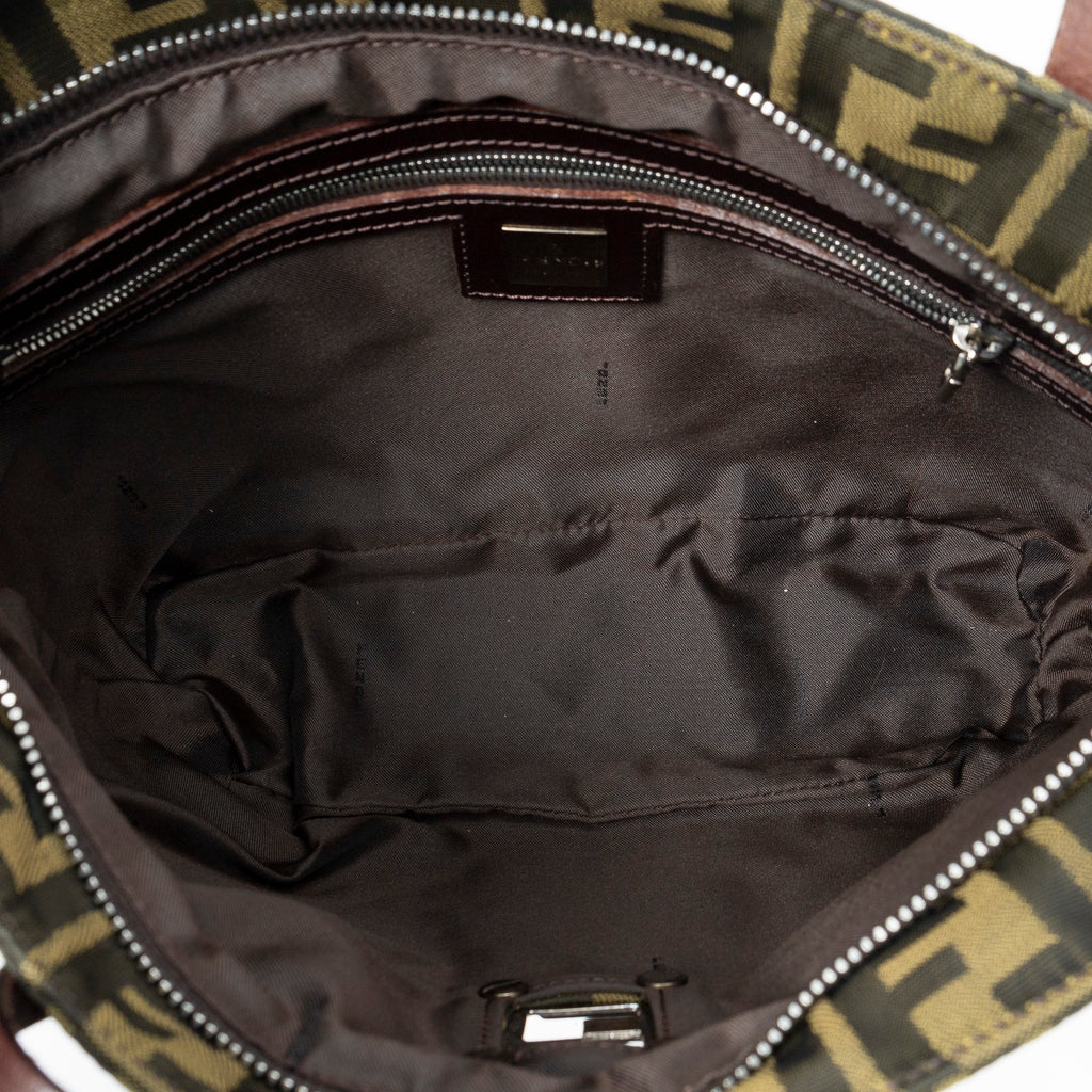 Shoulder Bag Zip Tote Brown Zucca Canvas