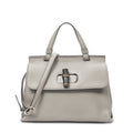 Shoulder Bag Small Bamboo Daily Top Handle Grey Grained Calfskin Leather