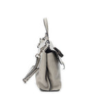 Shoulder Bag Small Bamboo Daily Top Handle Grey Grained Calfskin Leather