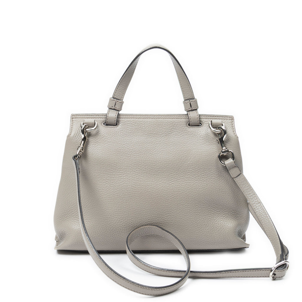 Shoulder Bag Small Bamboo Daily Top Handle Grey Grained Calfskin Leather