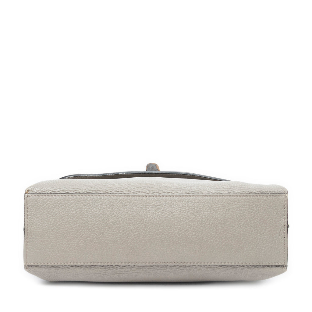 Shoulder Bag Small Bamboo Daily Top Handle Grey Grained Calfskin Leather