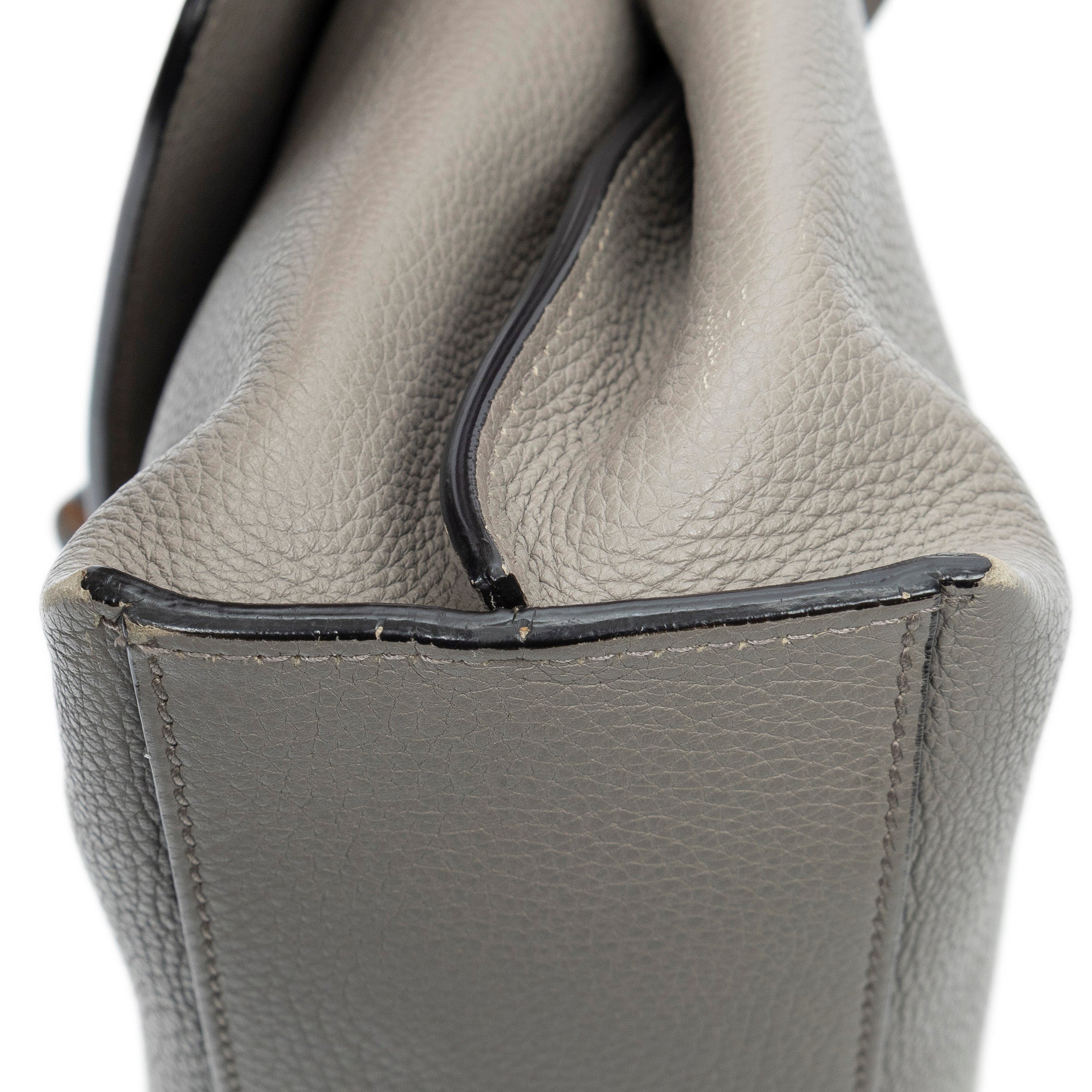 Shoulder Bag Small Bamboo Daily Top Handle Grey Grained Calfskin Leather
