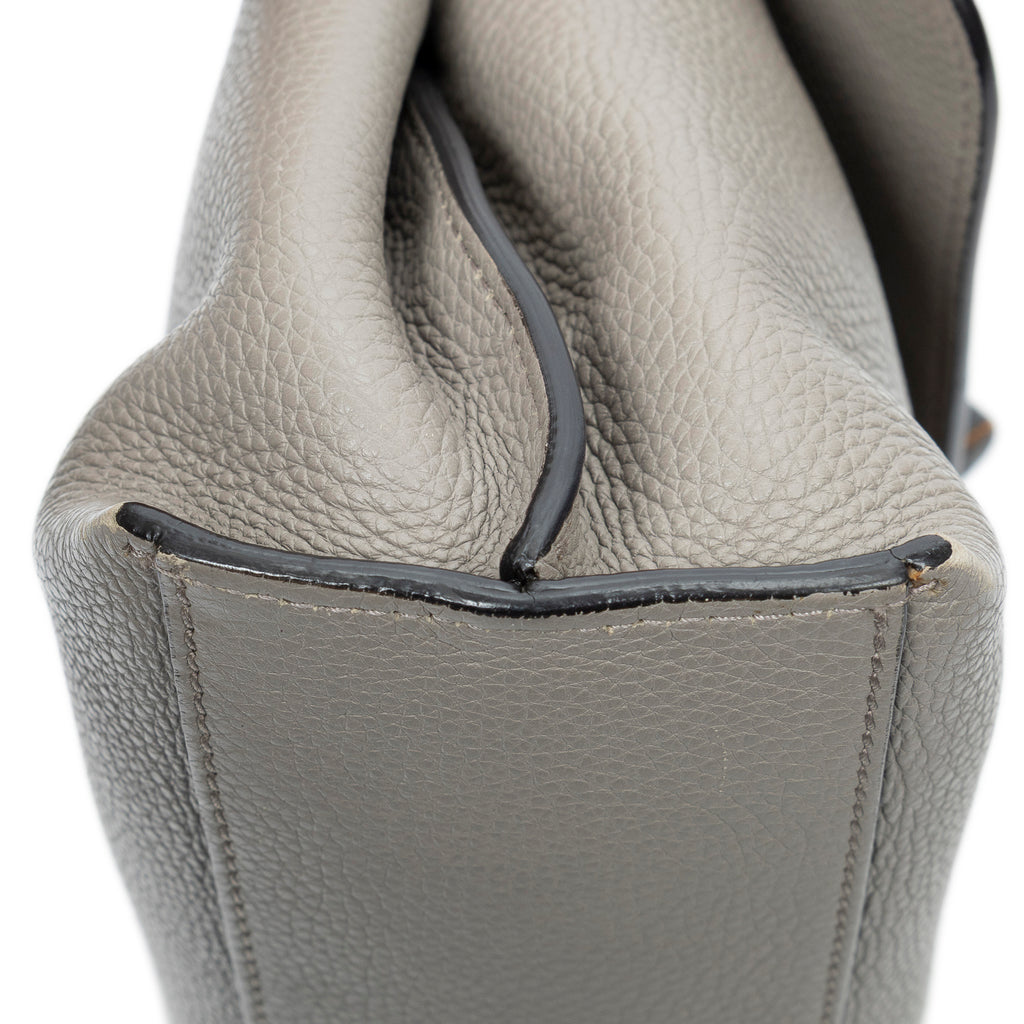 Shoulder Bag Small Bamboo Daily Top Handle Grey Grained Calfskin Leather