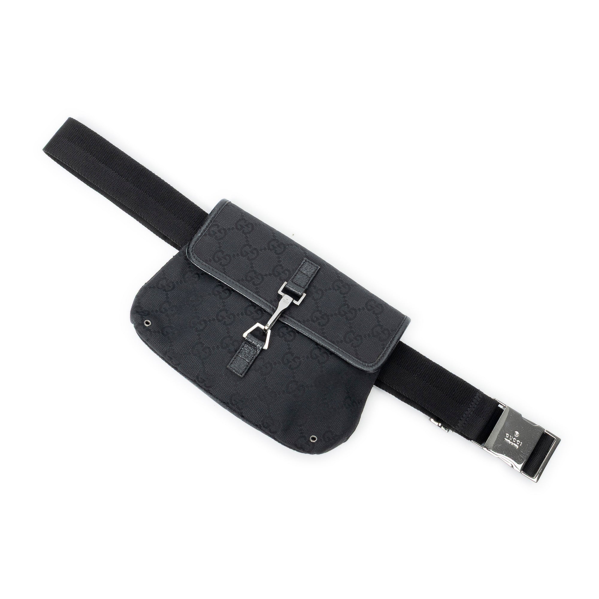 Shoulder Bag Small Waist Pouch Black Monogrammed Canvas