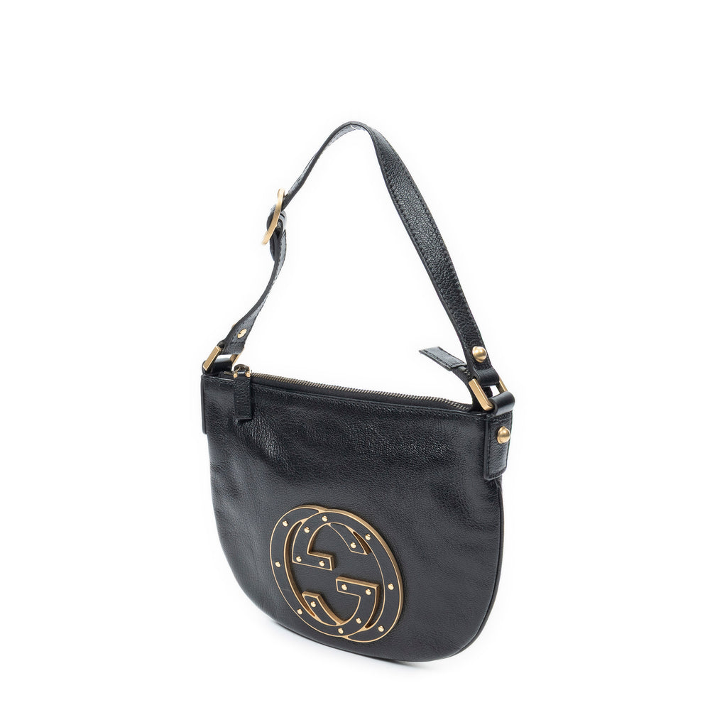 Shoulder Bag Blondie Hobo Black Textured Calfskin Leather