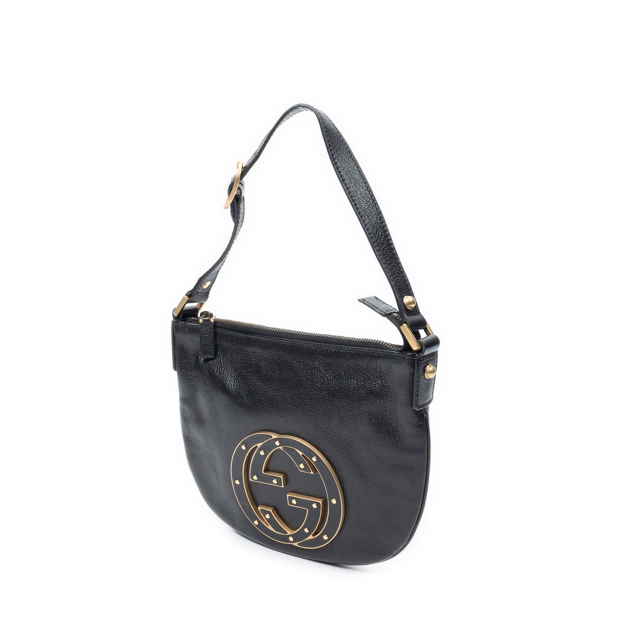 Shoulder Bag Blondie Hobo Black Textured Calfskin Leather