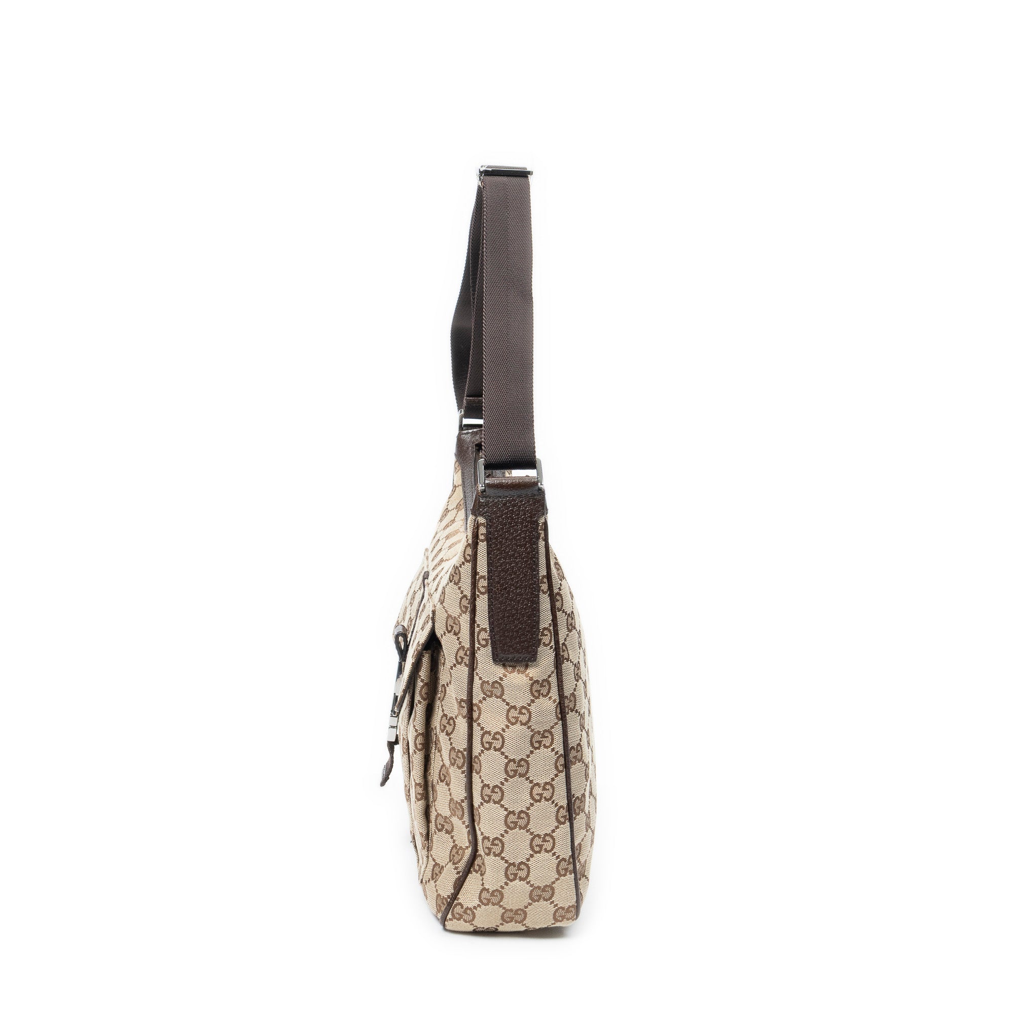 Shoulder Bag Front Buckle Messenger Beige Monogrammed Canvas