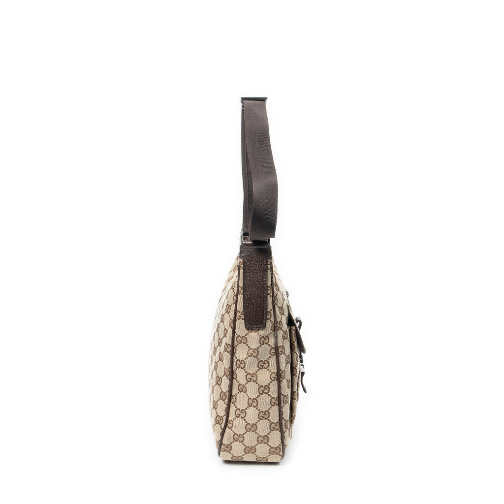 Shoulder Bag Front Buckle Messenger Beige Monogrammed Canvas