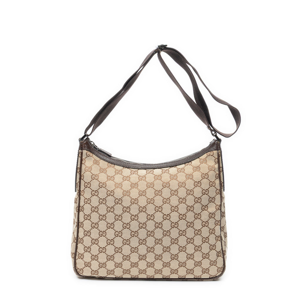 Shoulder Bag Front Buckle Messenger Beige Monogrammed Canvas