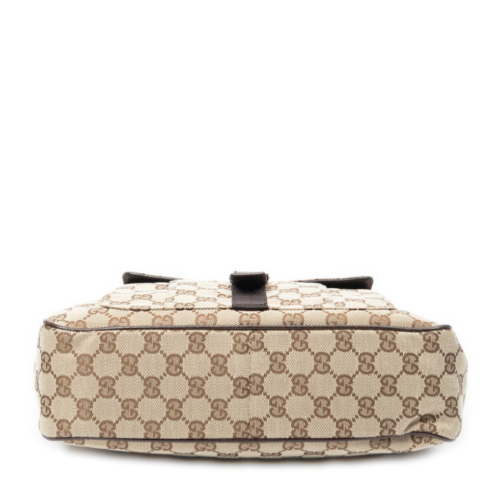 Shoulder Bag Front Buckle Messenger Beige Monogrammed Canvas