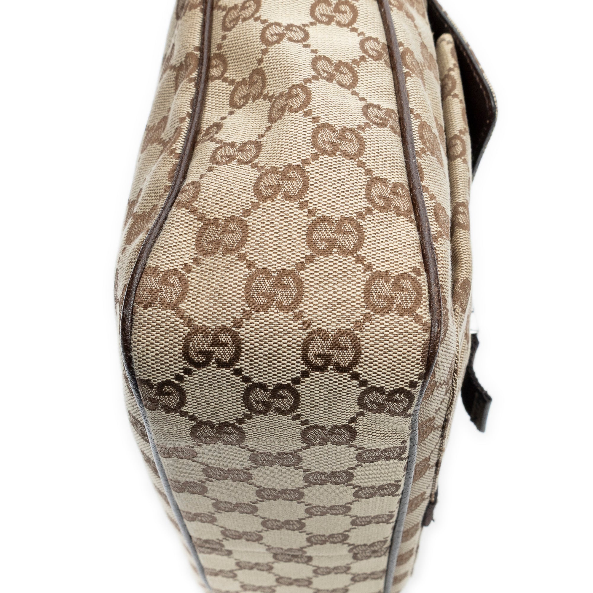 Shoulder Bag Front Buckle Messenger Beige Monogrammed Canvas