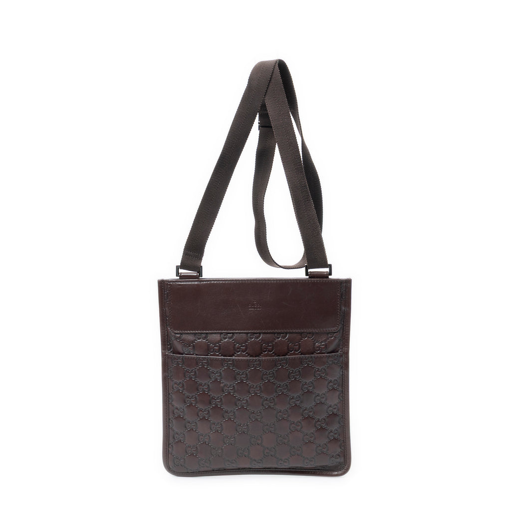 Shoulder Bag Small Flat Messenger Brown Guccissima Leather