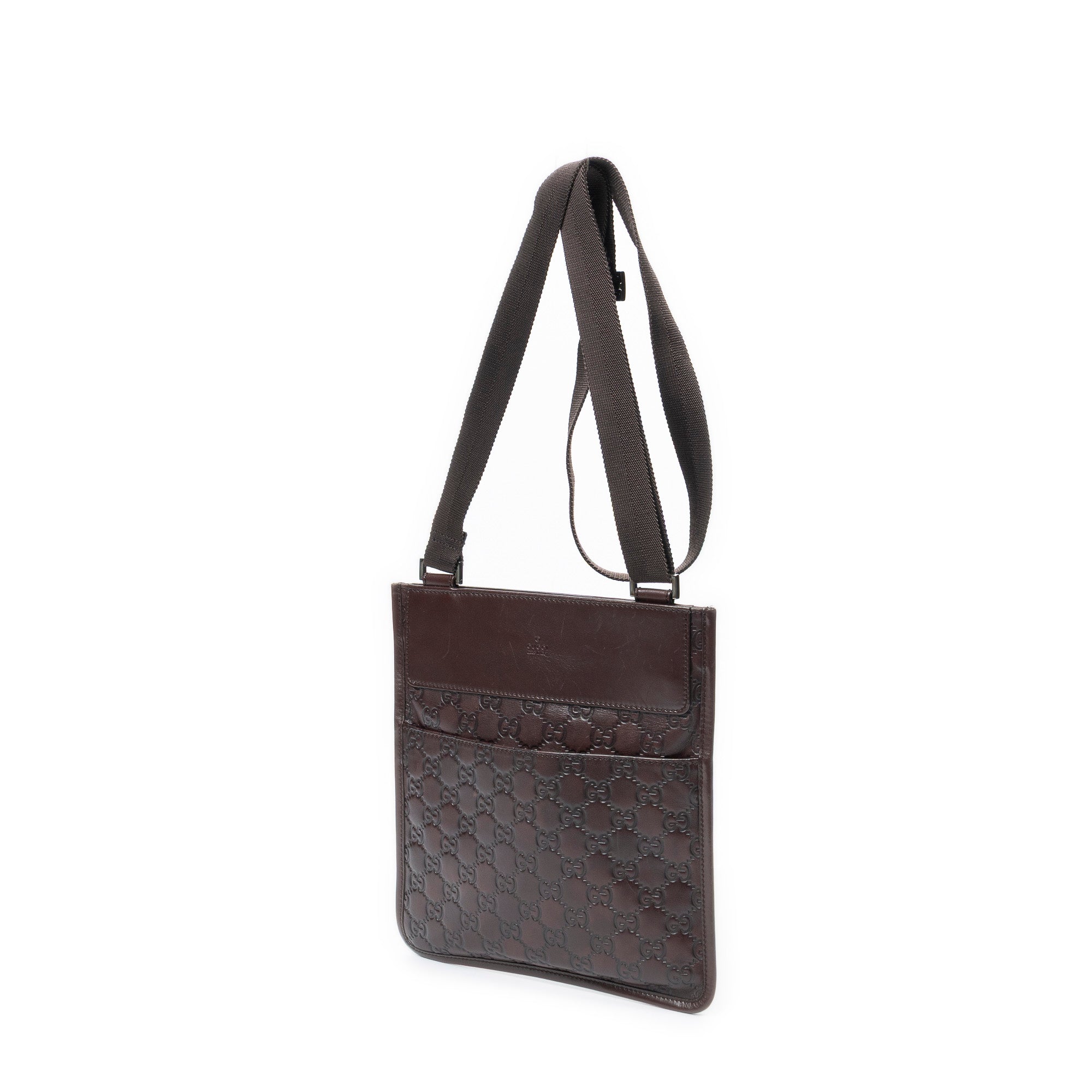 Shoulder Bag Small Flat Messenger Brown Guccissima Leather