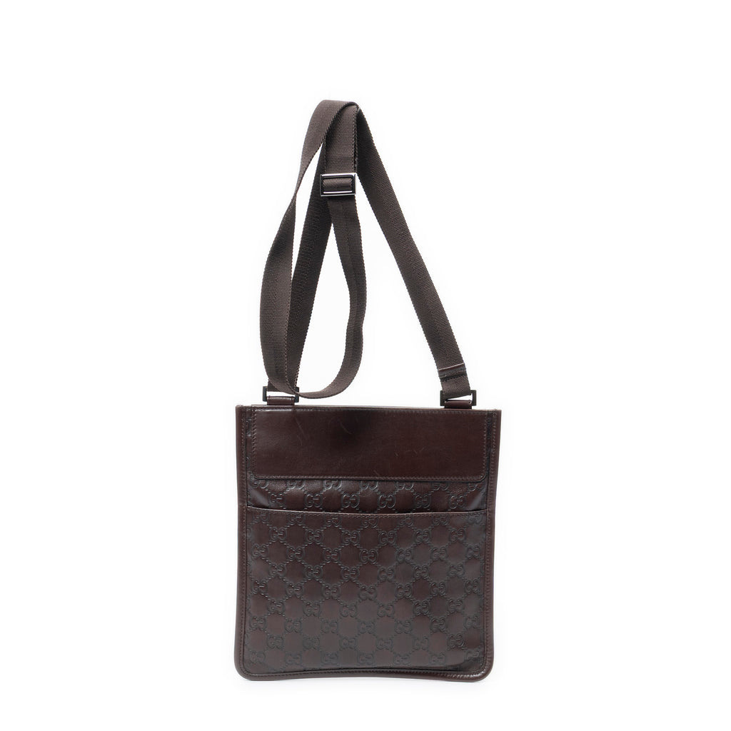 Shoulder Bag Small Flat Messenger Brown Guccissima Leather