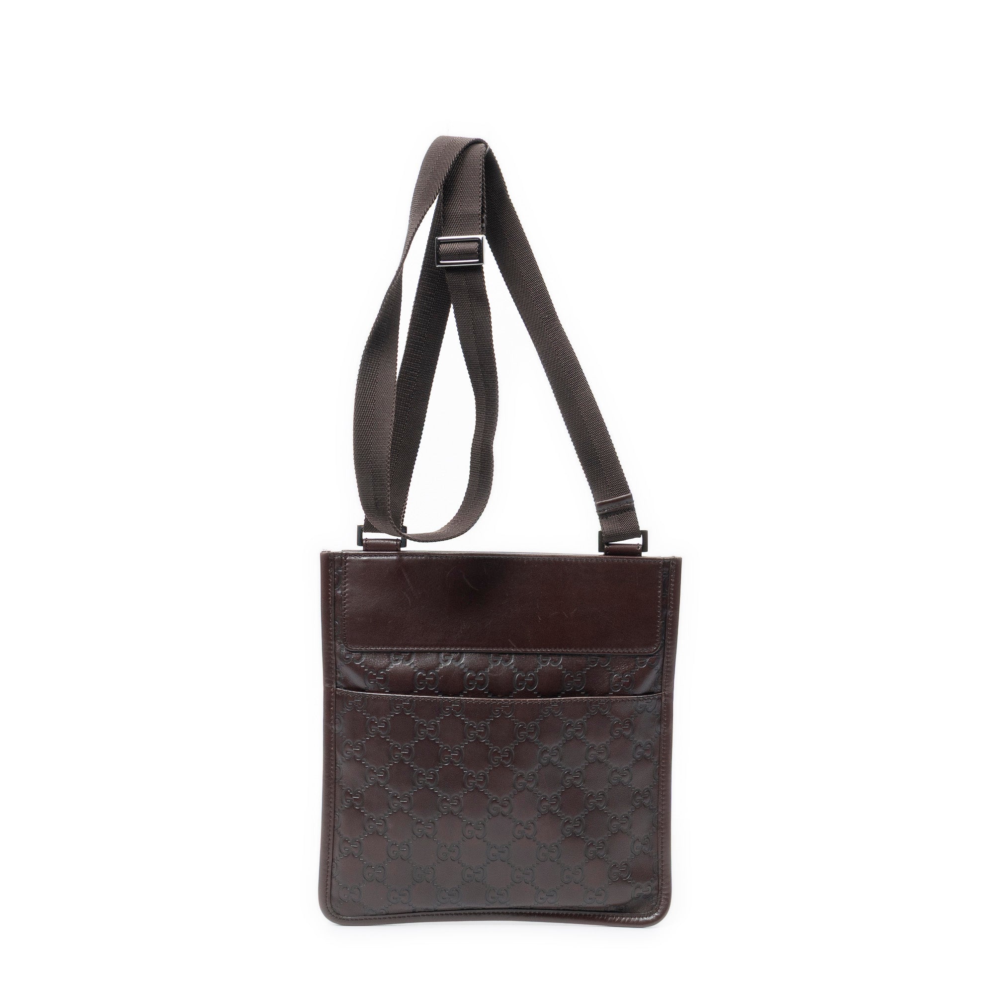 Shoulder Bag Small Flat Messenger Brown Guccissima Leather