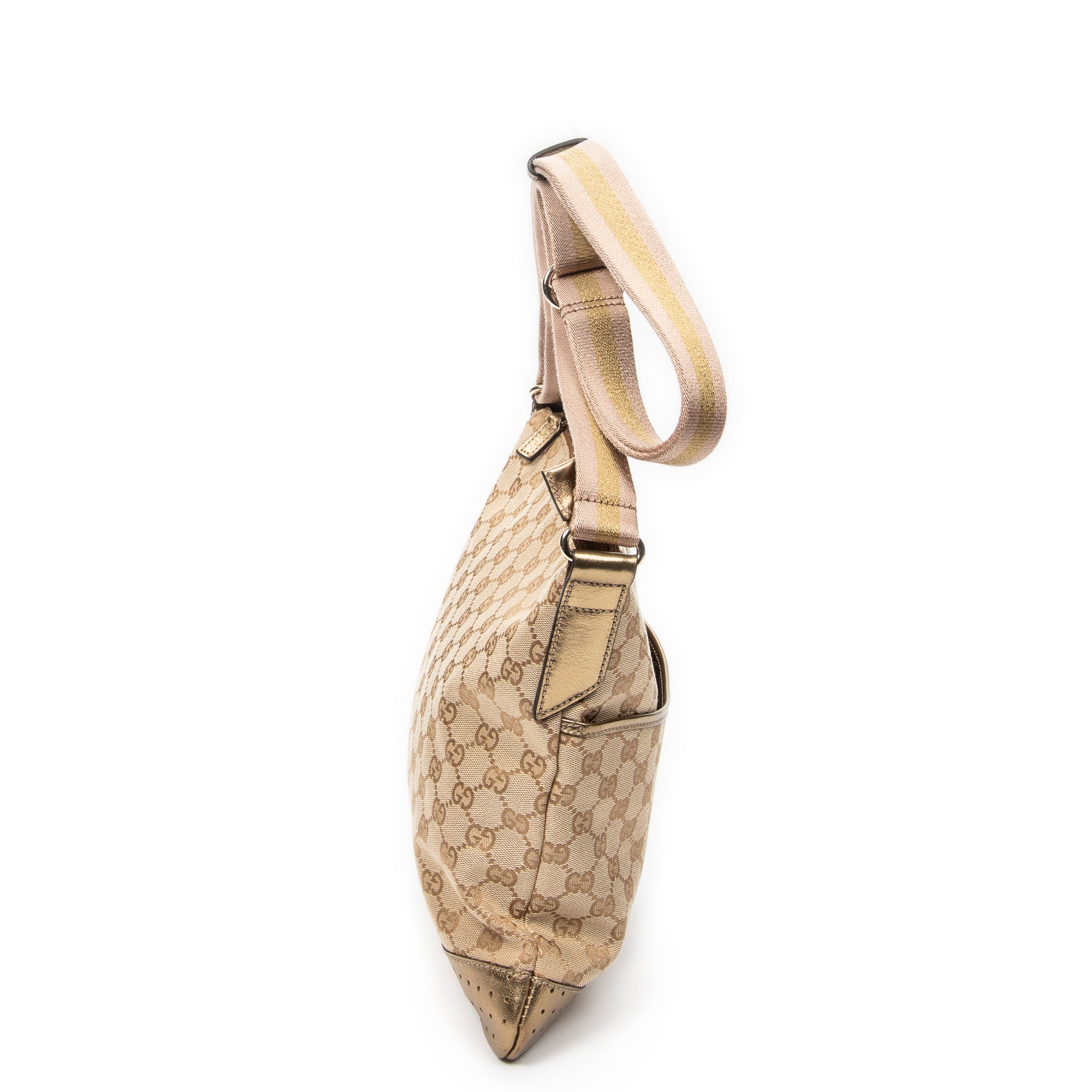 Bolso bandolera mediano de lona con monograma beige