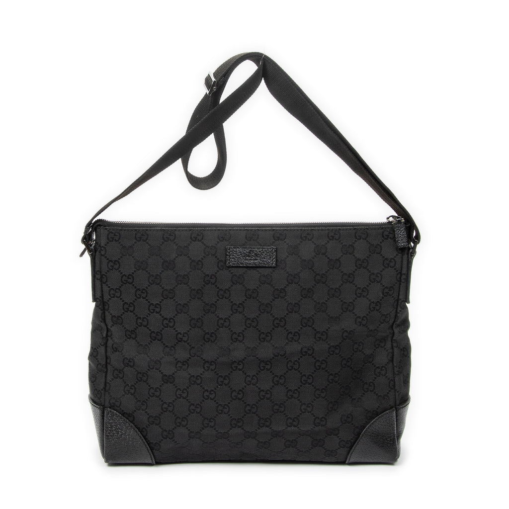 Shoulder Bag Zip Messenger Black Monogrammed Canvas