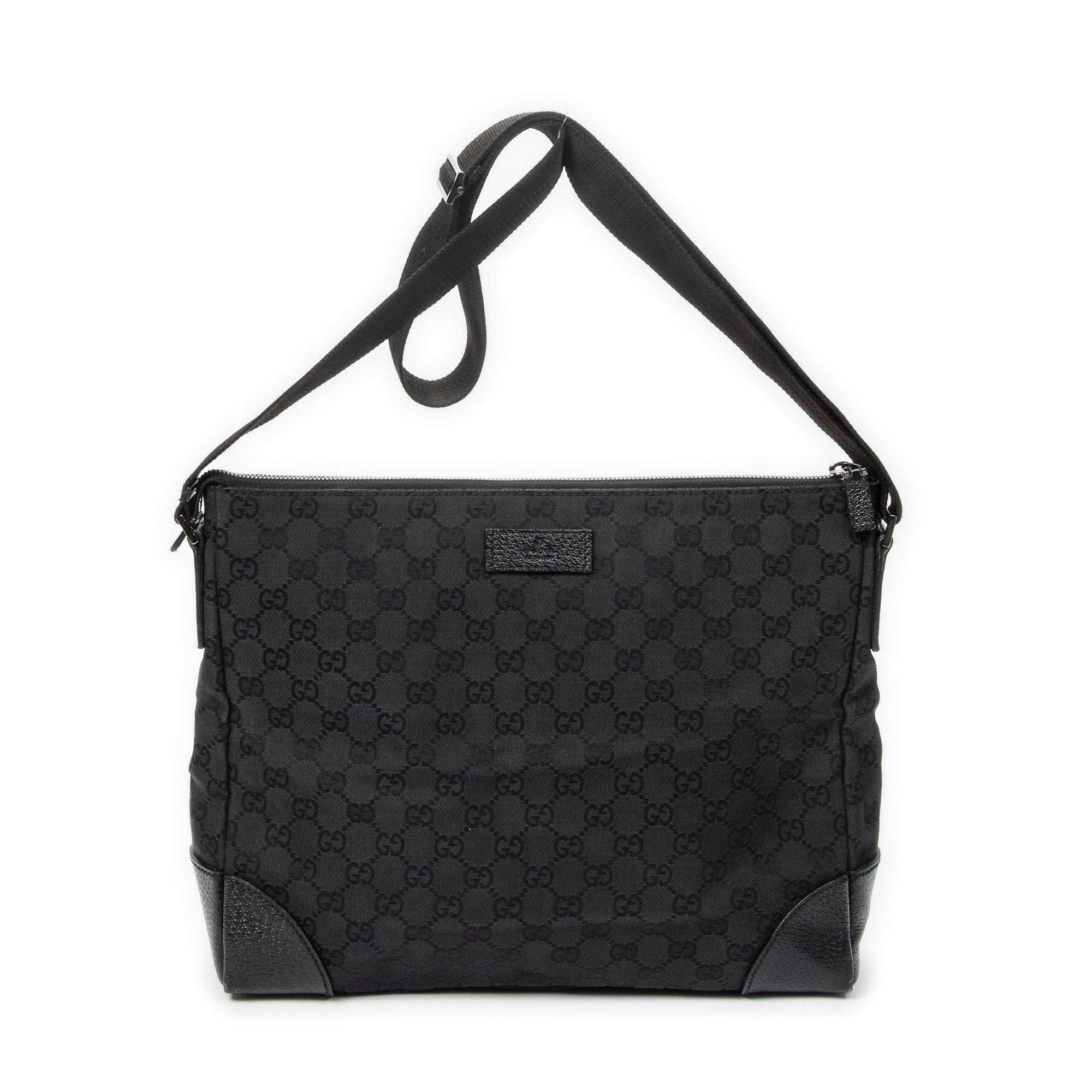 Shoulder Bag Zip Messenger Black Monogrammed Canvas