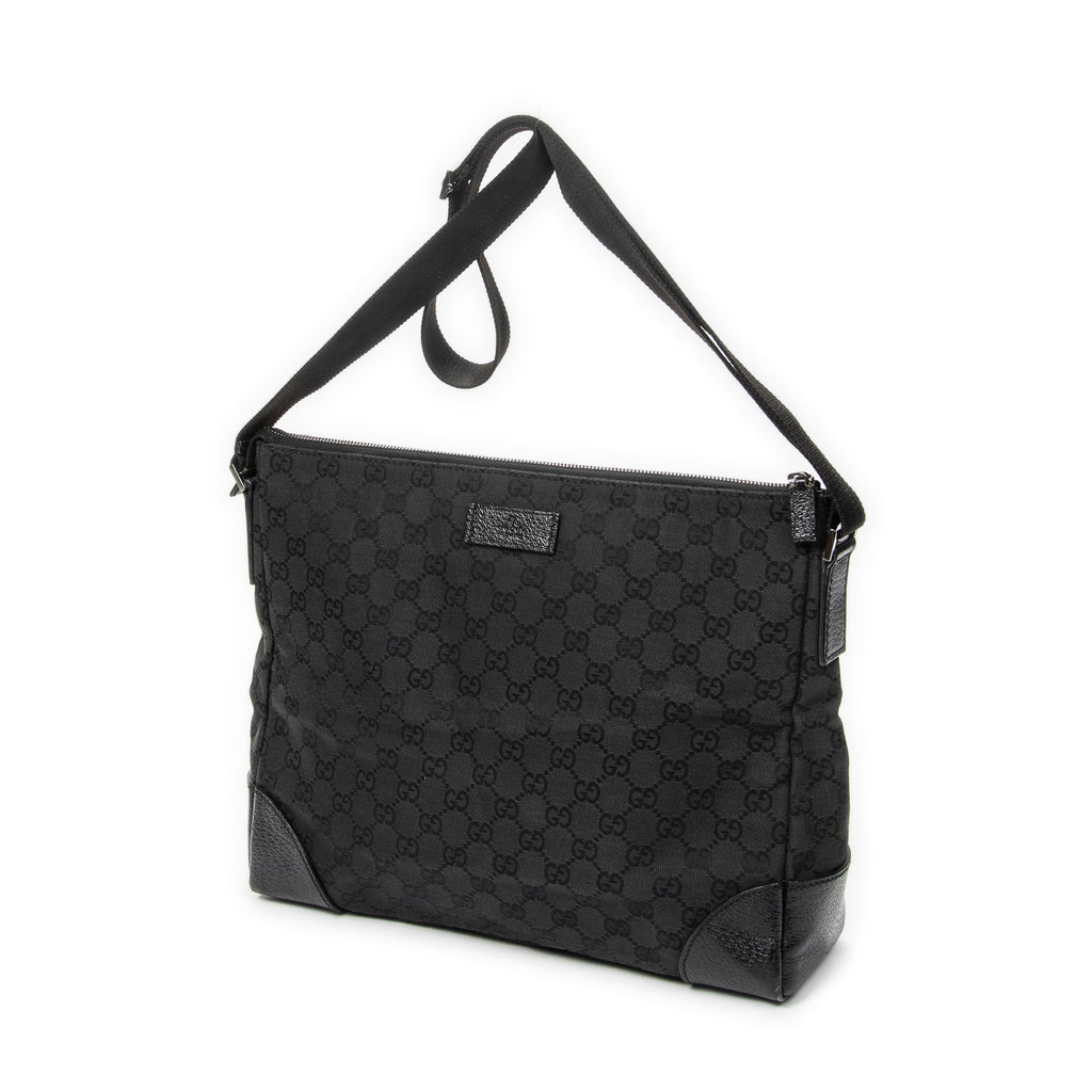 Shoulder Bag Zip Messenger Black Monogrammed Canvas