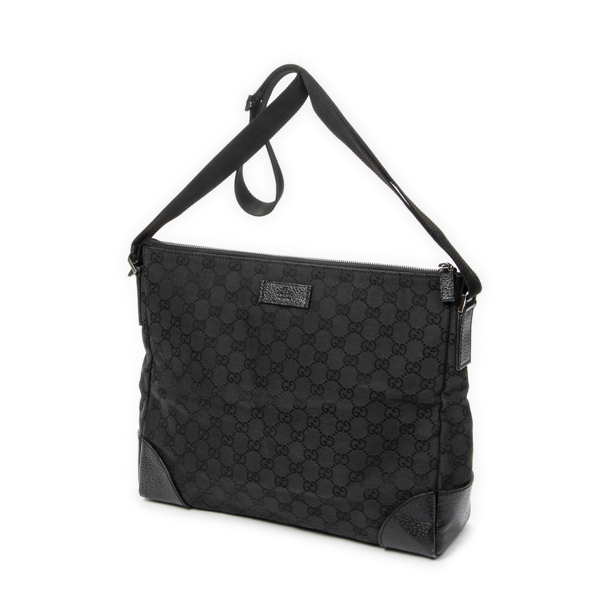 Shoulder Bag Zip Messenger Black Monogrammed Canvas