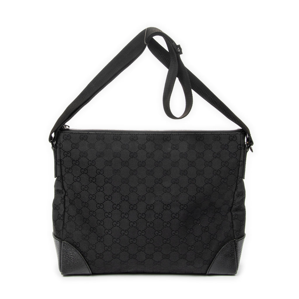 Shoulder Bag Zip Messenger Black Monogrammed Canvas