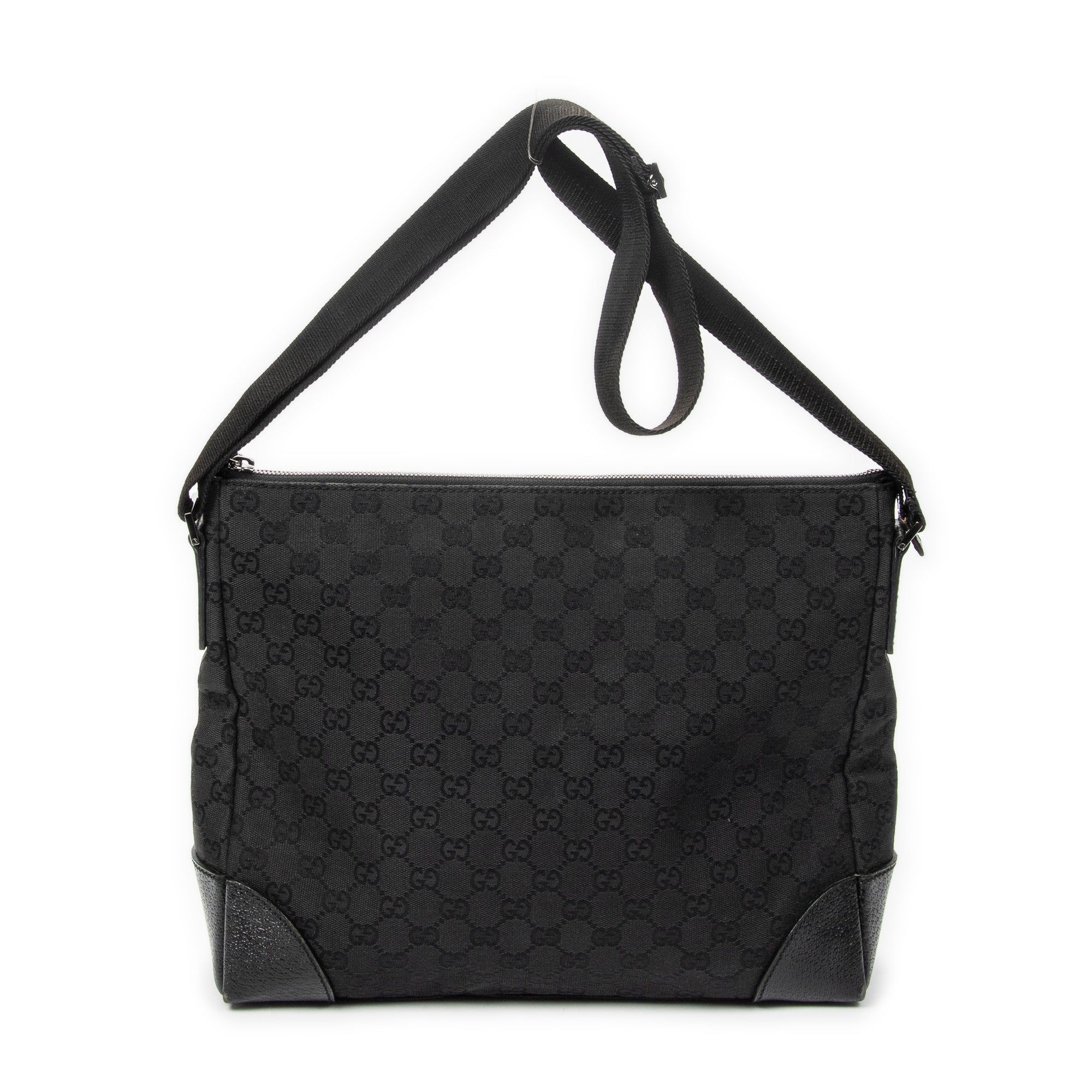 Shoulder Bag Zip Messenger Black Monogrammed Canvas