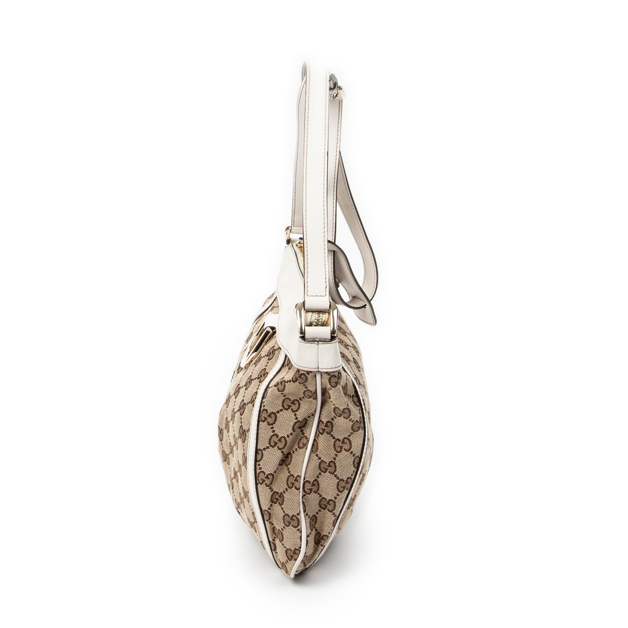 Bolso de hombro con anilla en D de lona con monograma beige