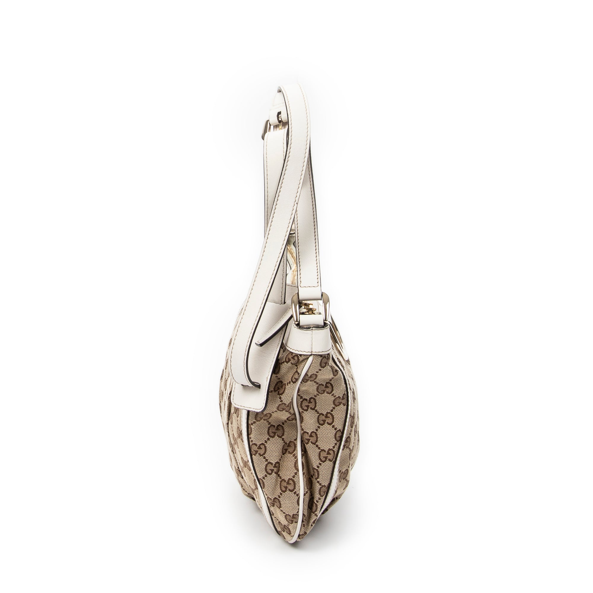 Bolso de hombro con anilla en D de lona con monograma beige