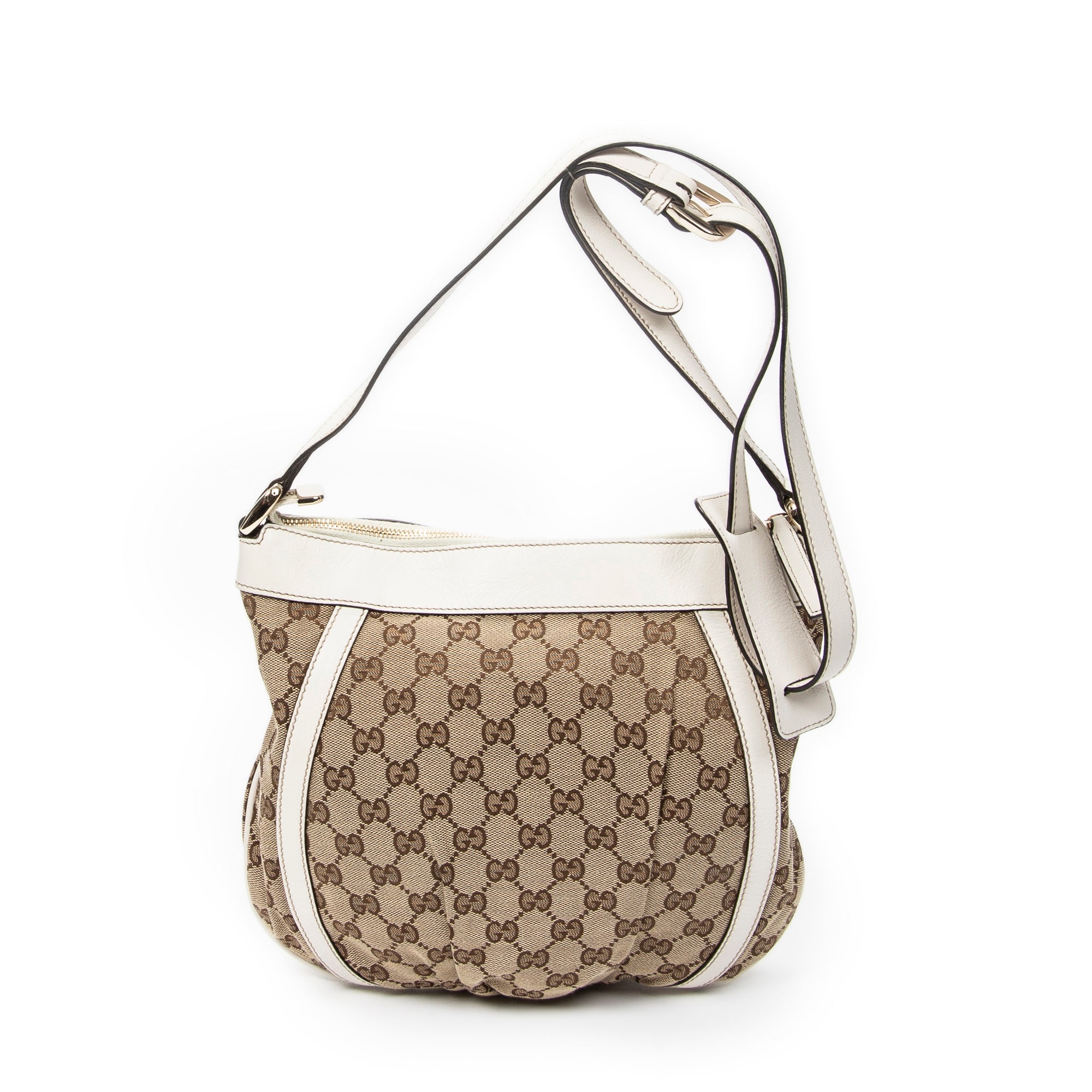 Bolso de hombro con anilla en D de lona con monograma beige