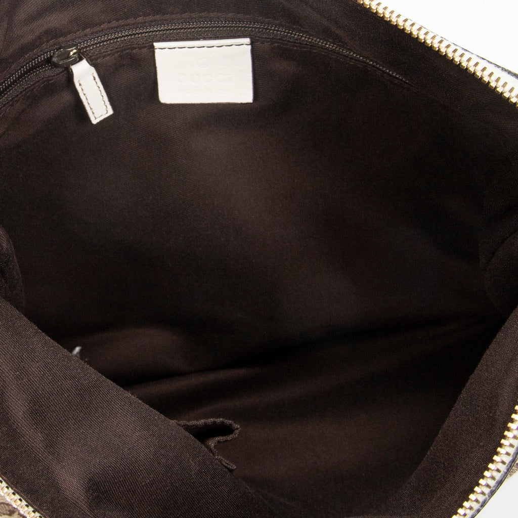 Bolso de hombro con anilla en D de lona con monograma beige