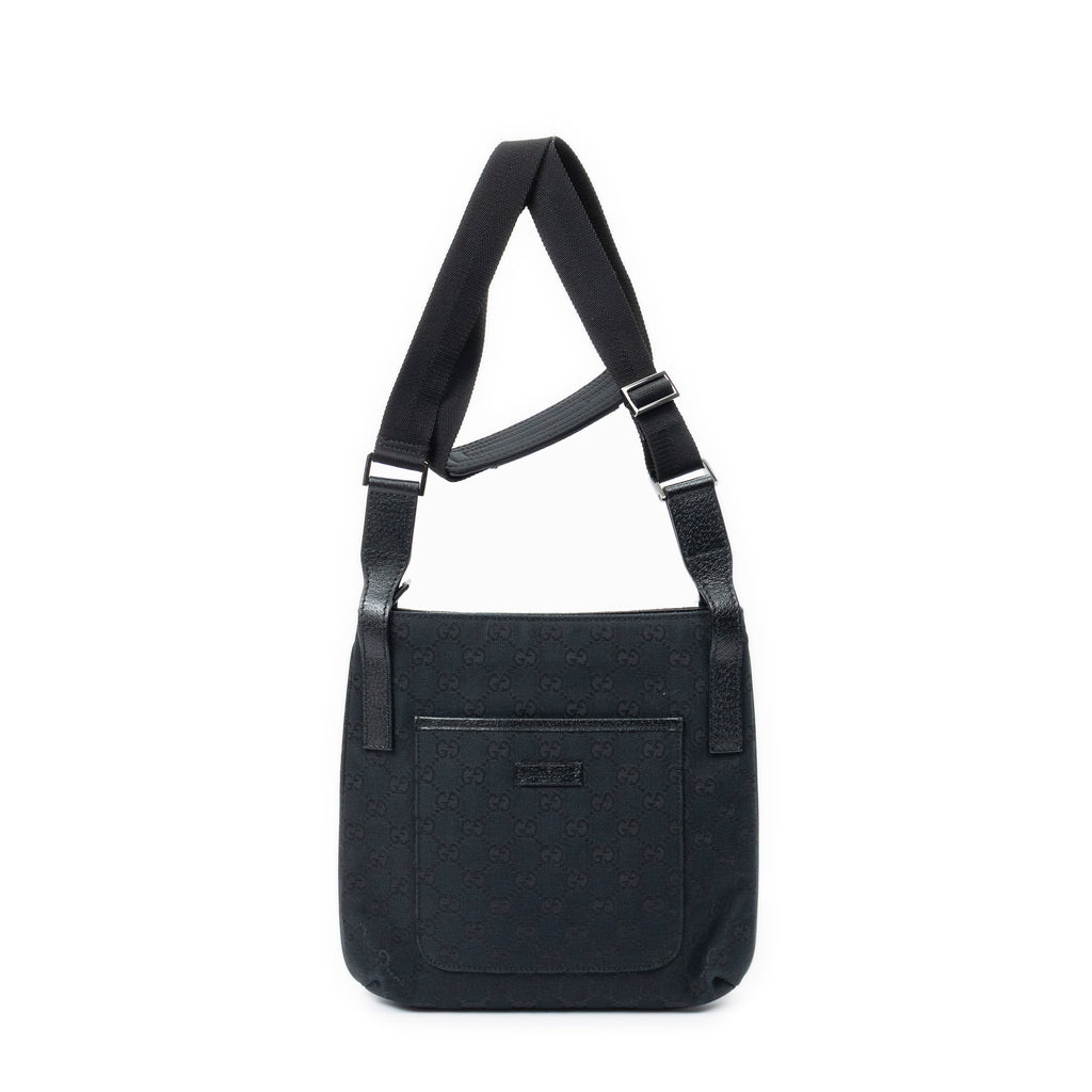 Shoulder Bag Front Slip Pocket Crossbody Black Monogrammed Canvas