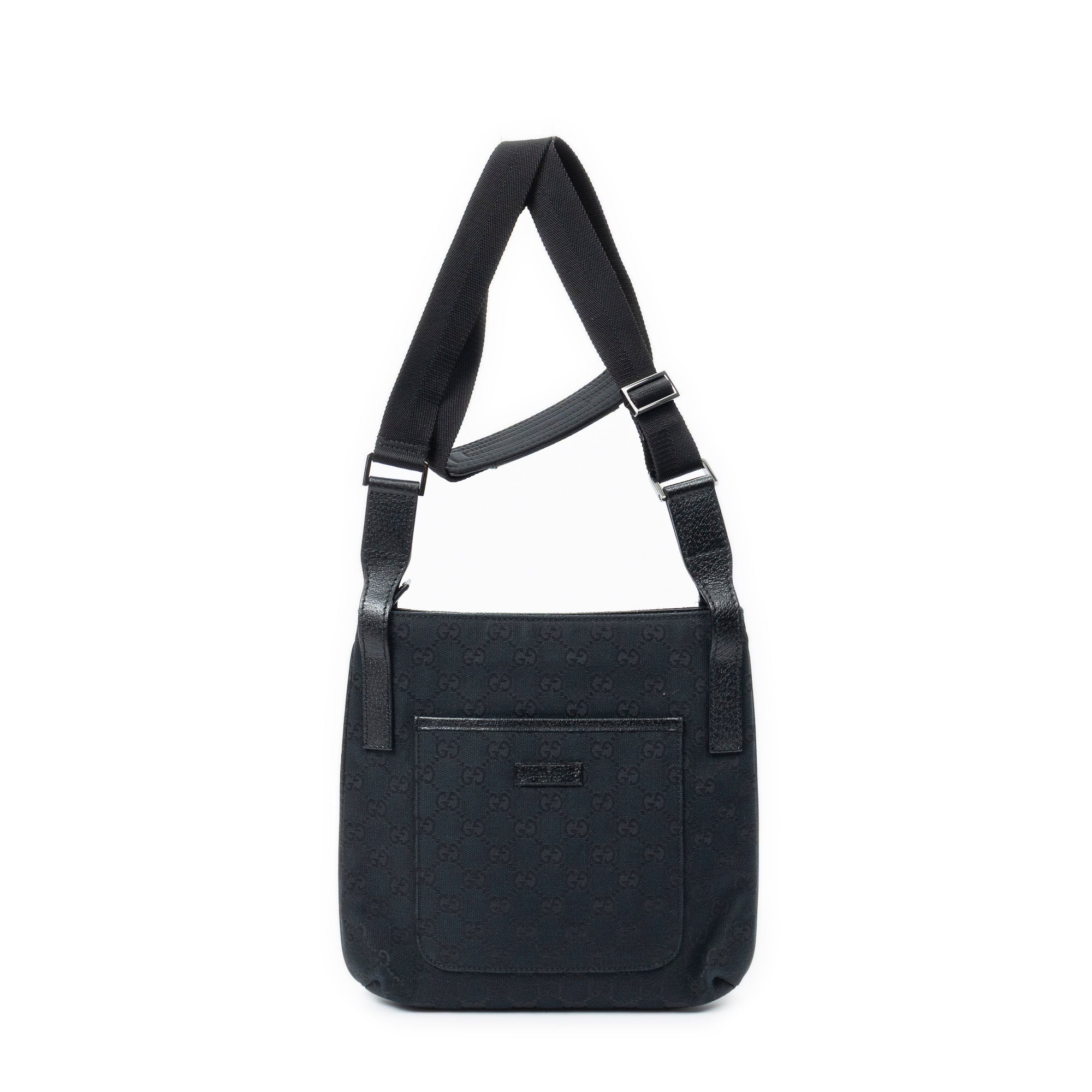 Shoulder Bag Front Slip Pocket Crossbody Black Monogrammed Canvas