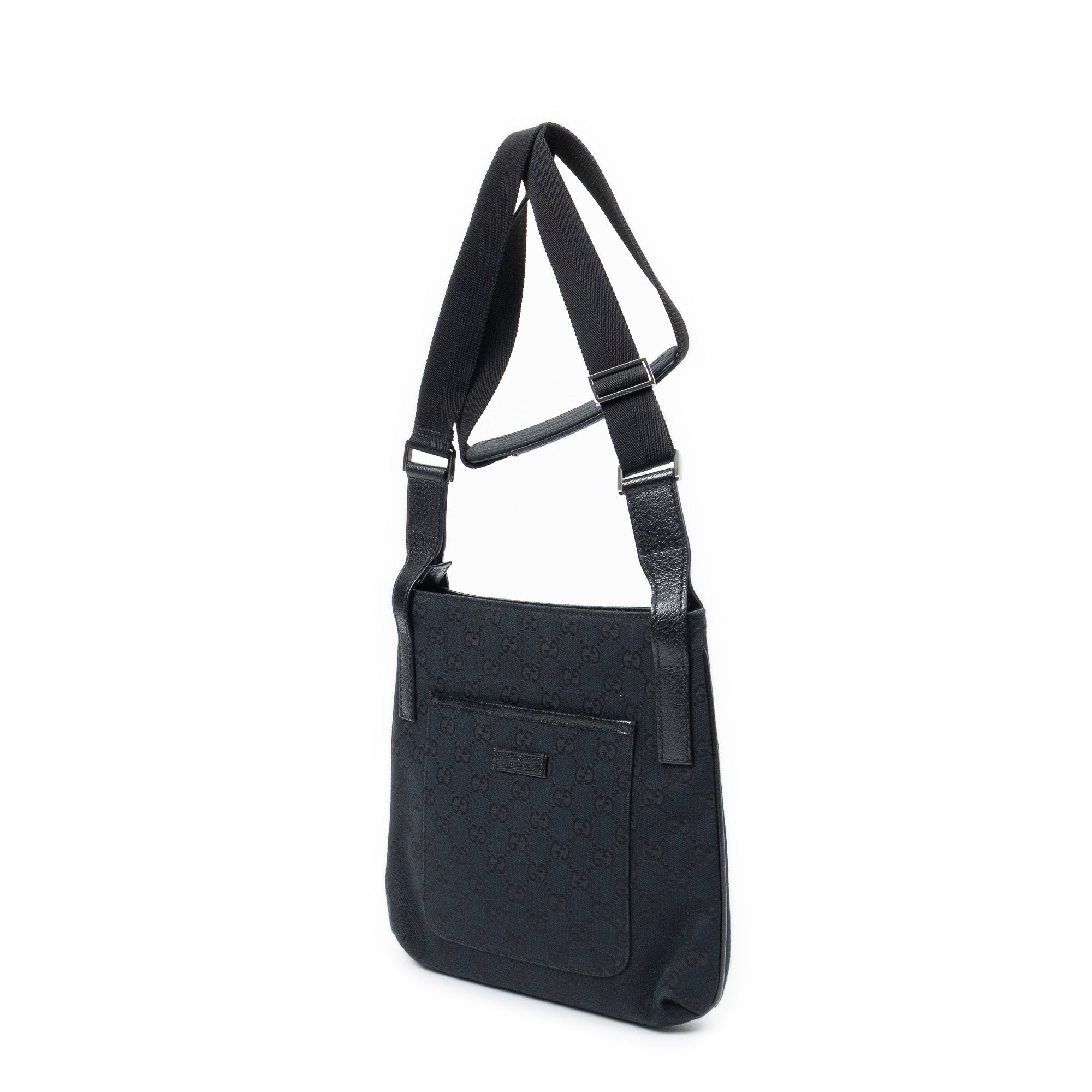 Shoulder Bag Front Slip Pocket Crossbody Black Monogrammed Canvas