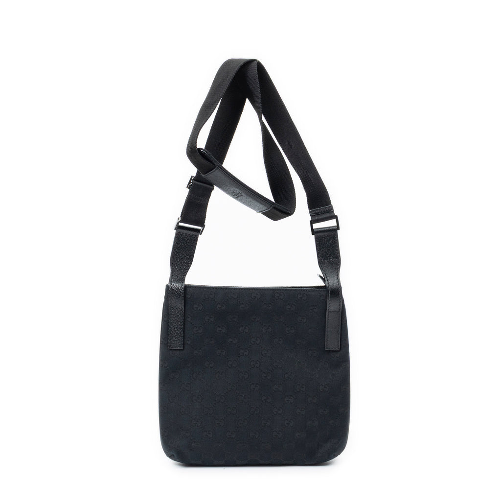 Shoulder Bag Front Slip Pocket Crossbody Black Monogrammed Canvas