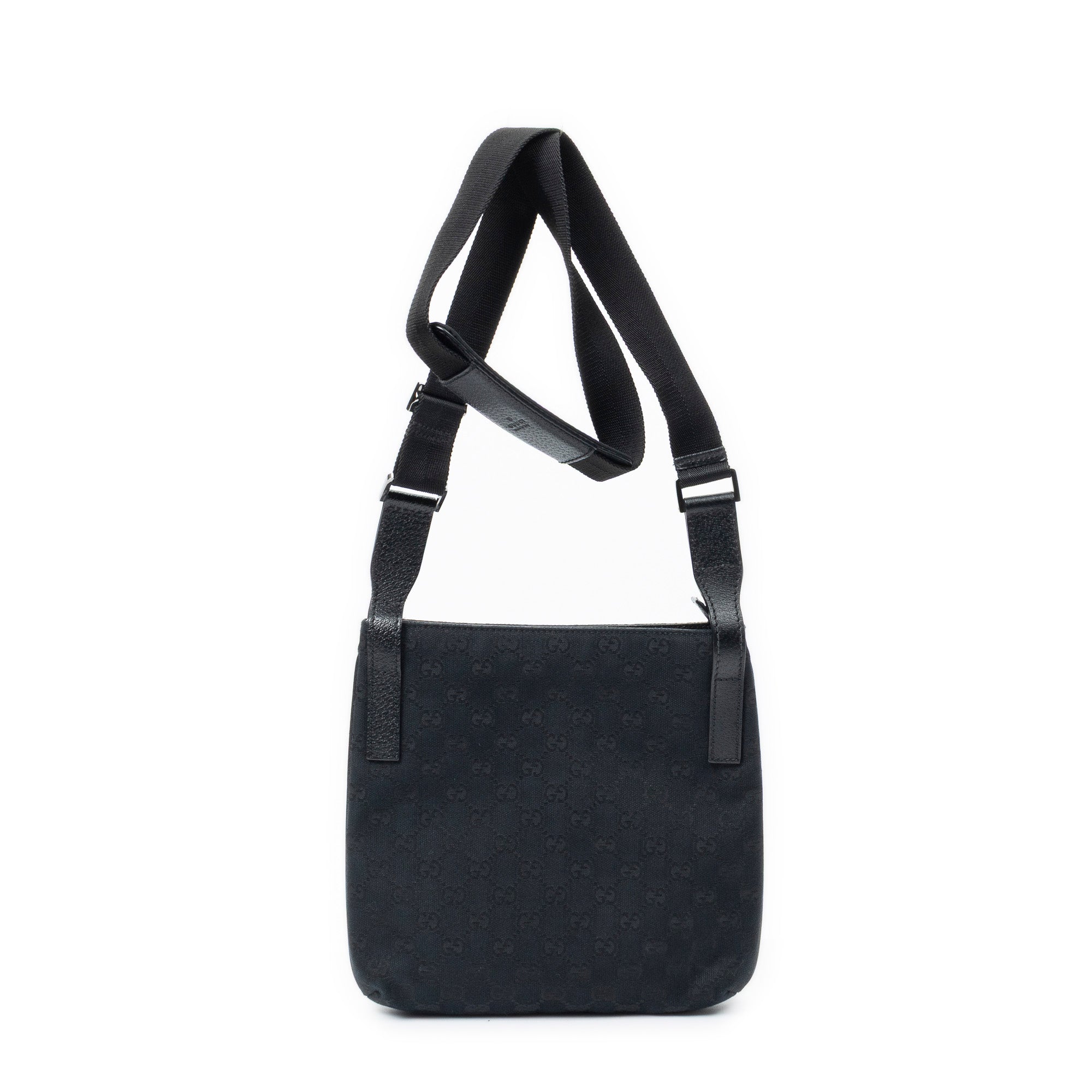 Shoulder Bag Front Slip Pocket Crossbody Black Monogrammed Canvas