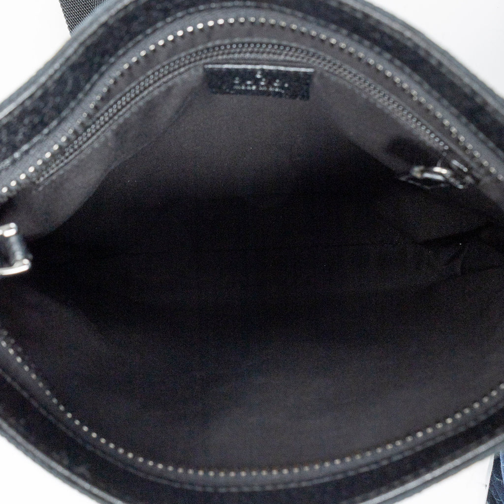 Shoulder Bag Front Slip Pocket Crossbody Black Monogrammed Canvas