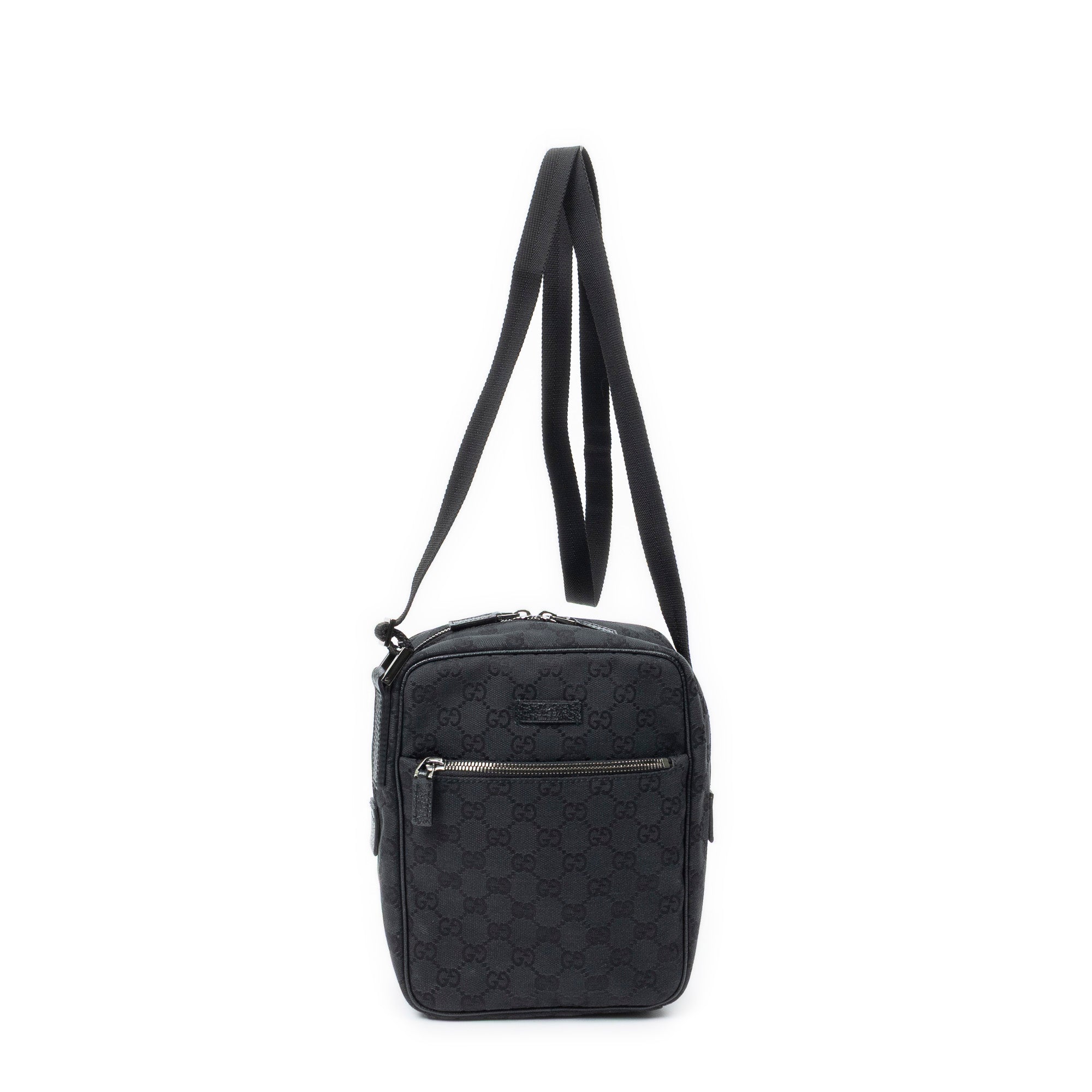 Shoulder Bag Small Square Crossbody Black Monogrammed Canvas