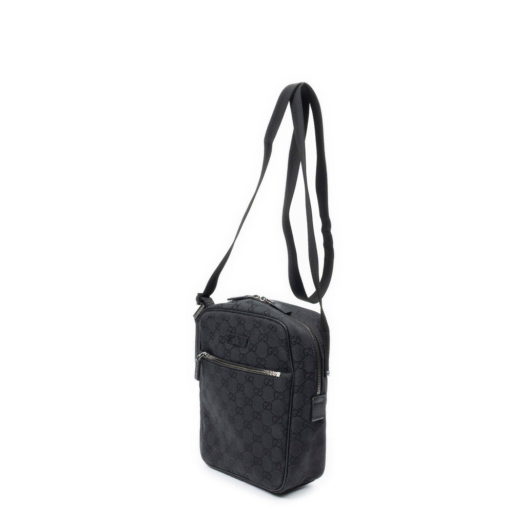 Shoulder Bag Small Square Crossbody Black Monogrammed Canvas
