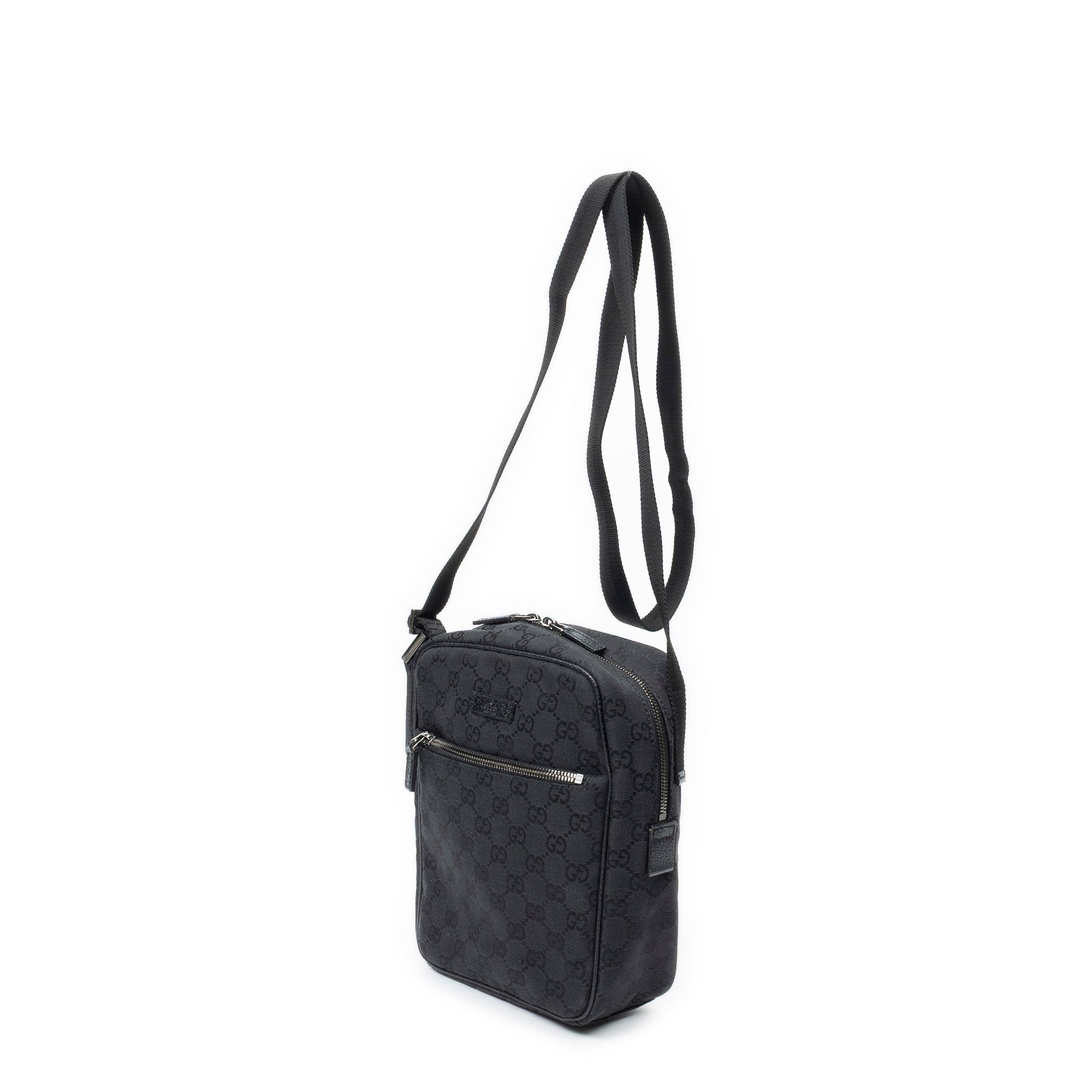 Shoulder Bag Small Square Crossbody Black Monogrammed Canvas