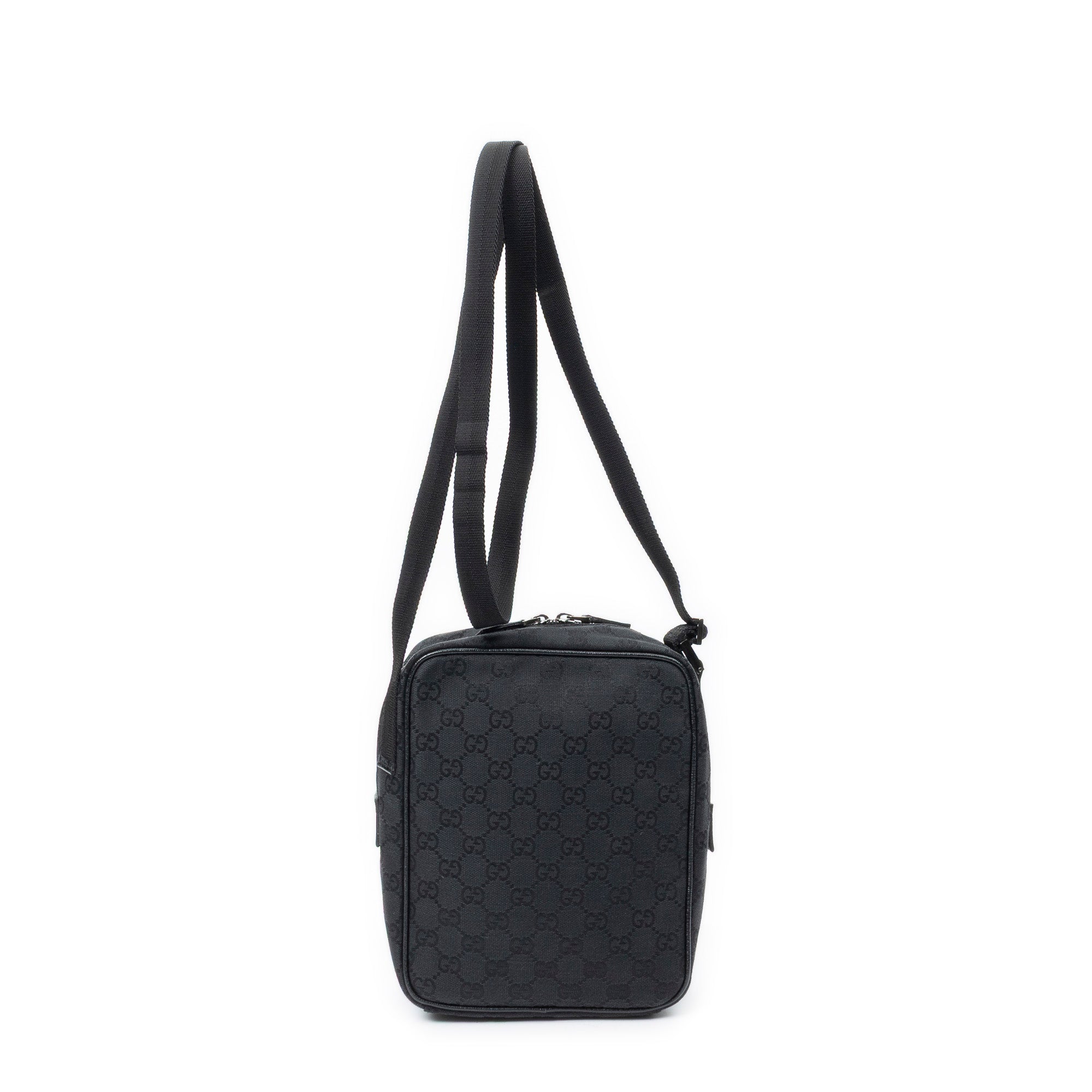Shoulder Bag Small Square Crossbody Black Monogrammed Canvas