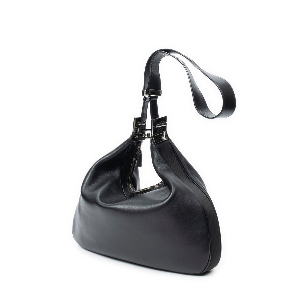 Shoulder Bag Attache Hobo Black Smooth Calfskin Leather